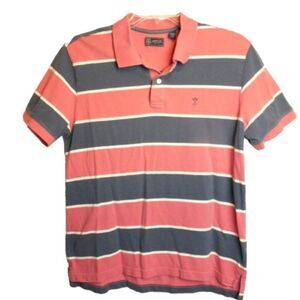 Arrow Men's Size L Allover Wide-Stripe Pique Polo Shirt Desert Rose / Navy